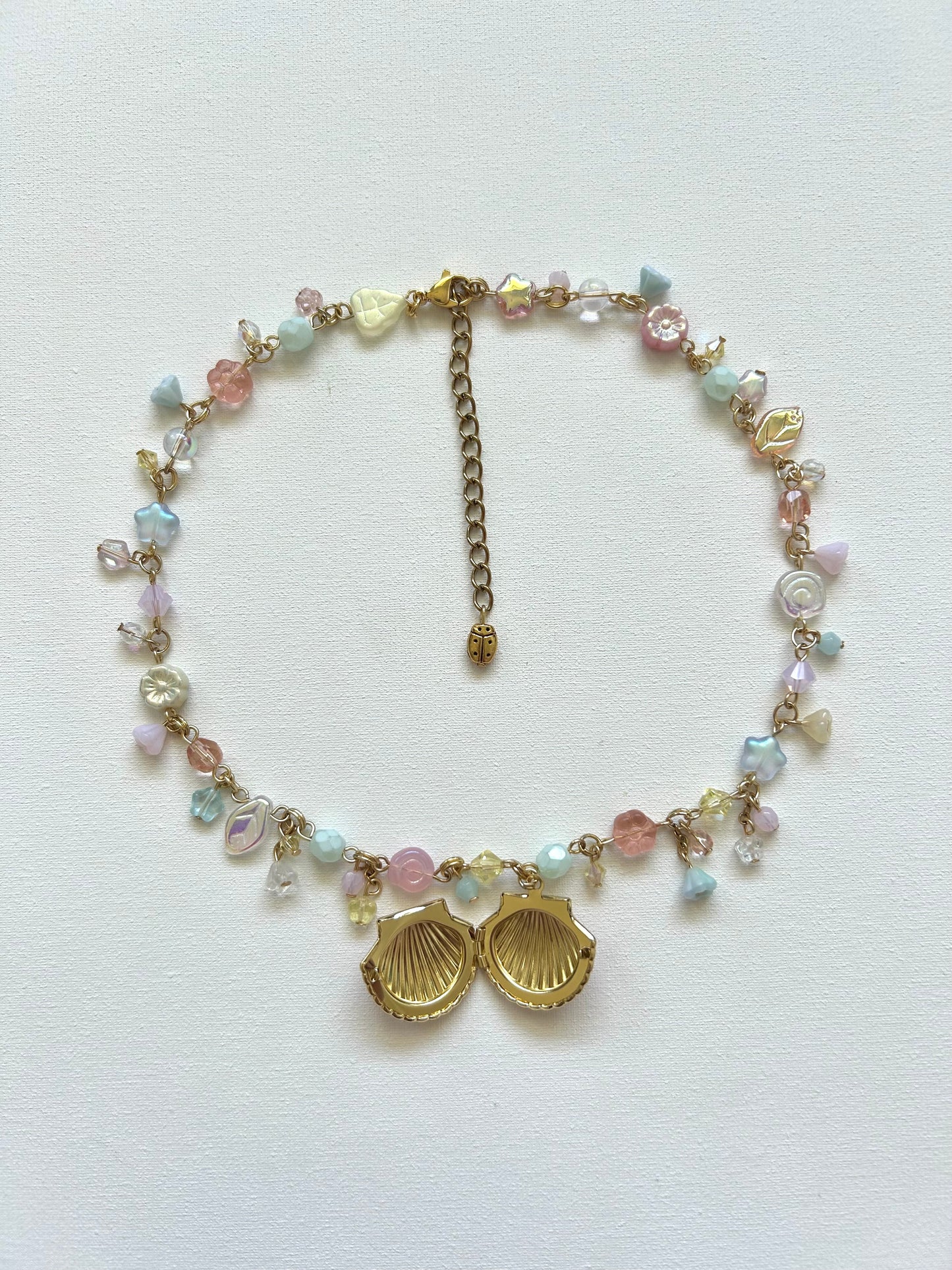 peach seashell locket necklace