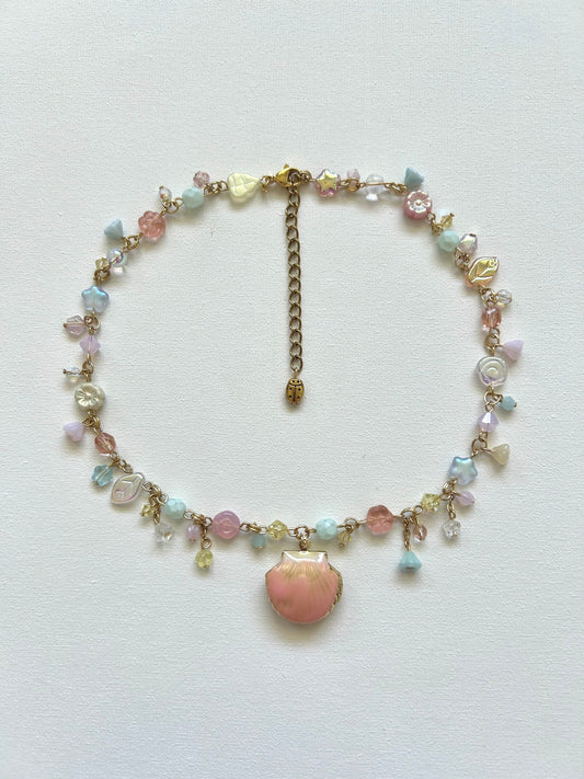peach seashell locket necklace