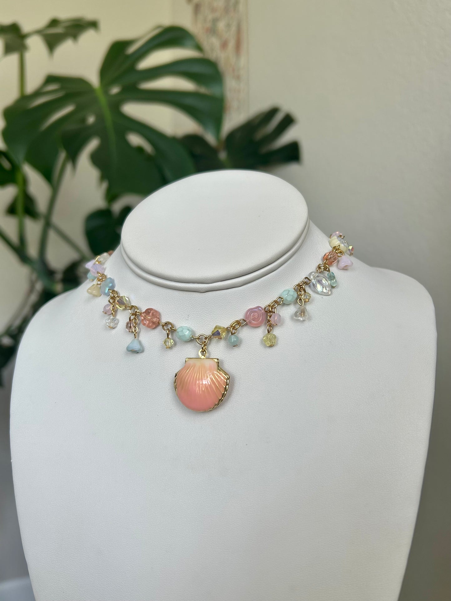 peach seashell locket necklace