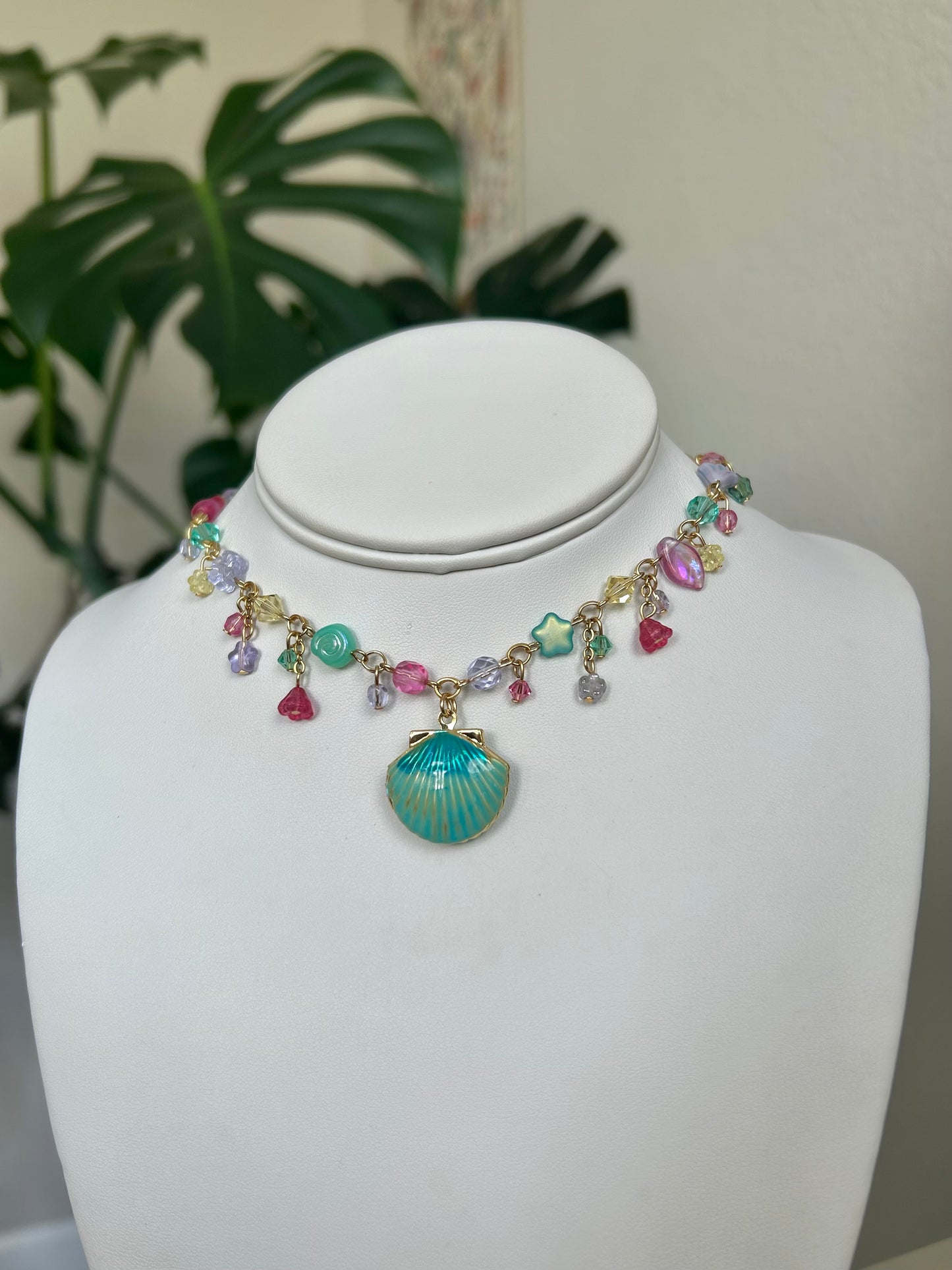 teal seashell locket necklace